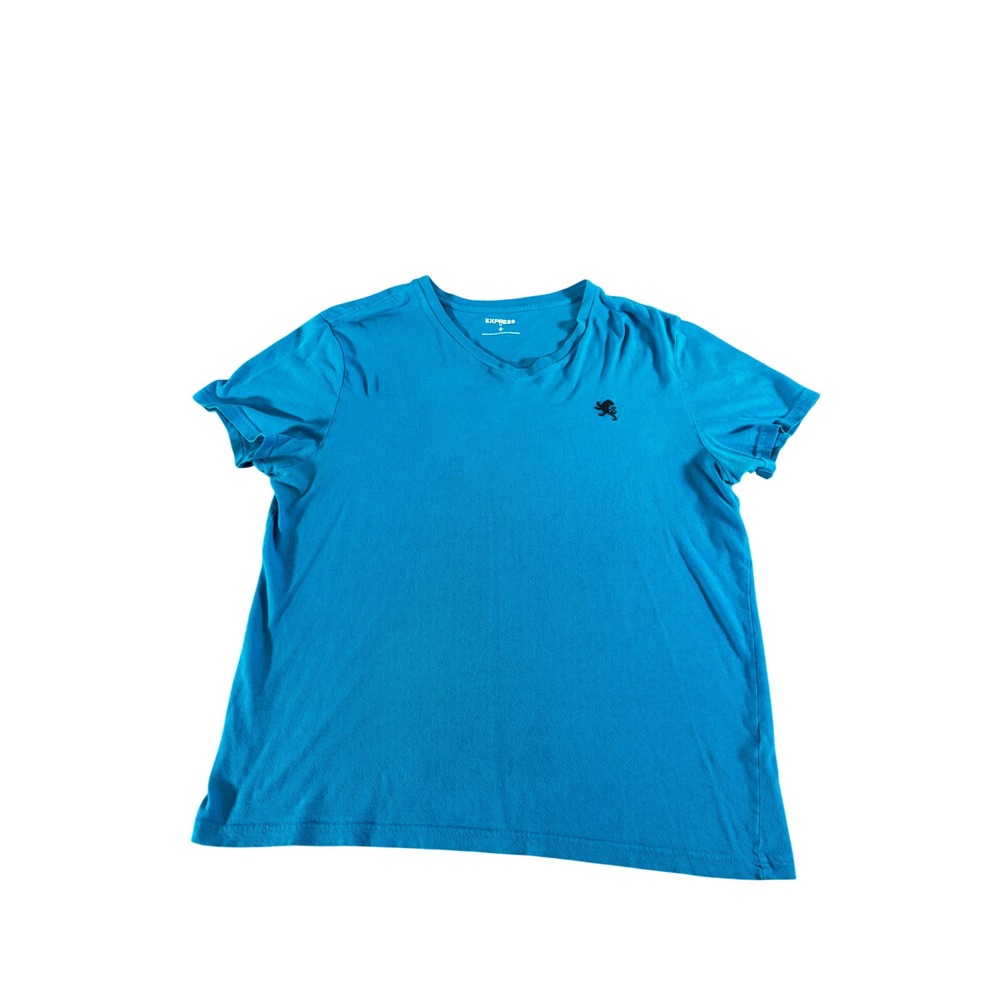 Express Mens V-Neck T-Shirt Blue Cotton Short Sleeve Lion Logo Size M 3332